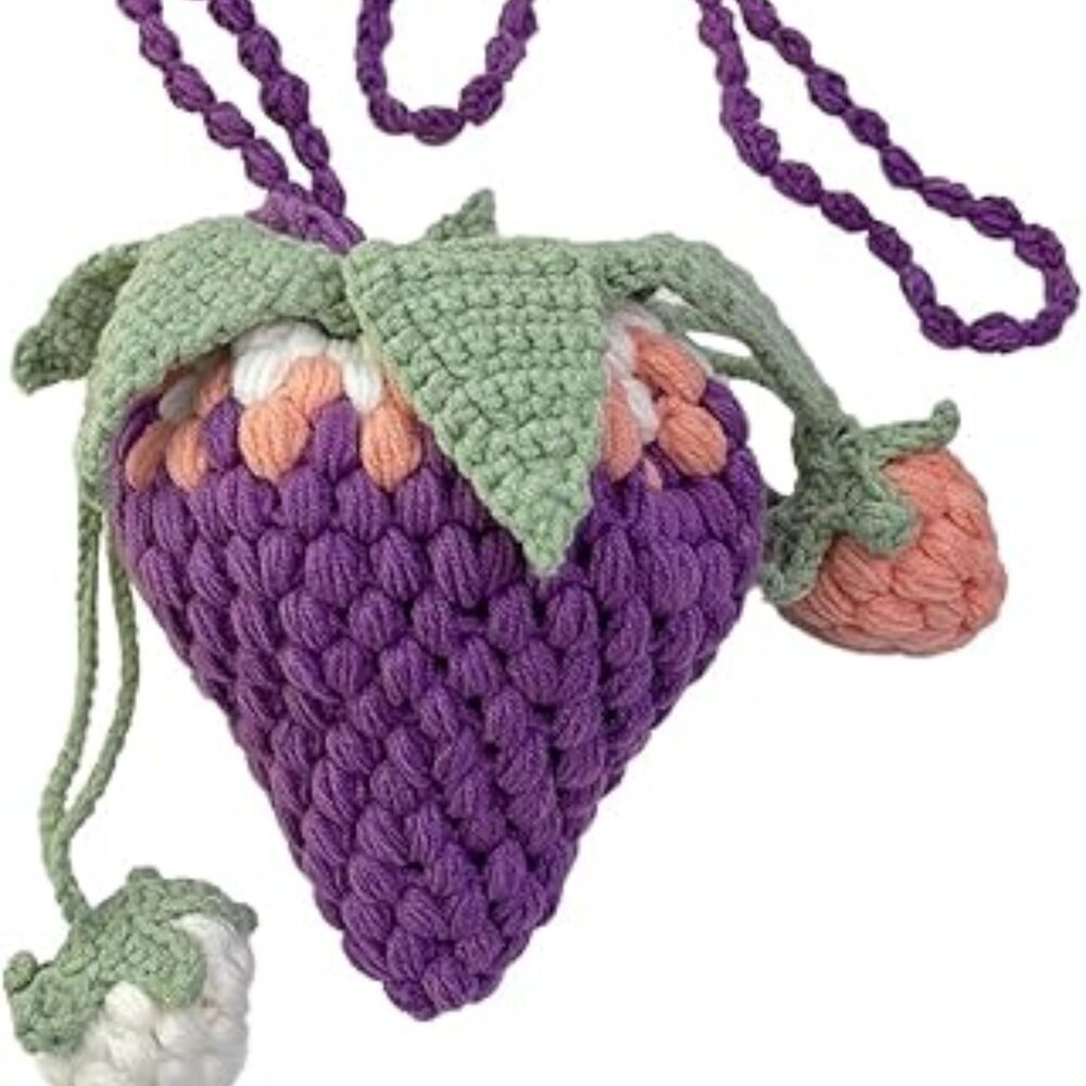Handmade Knitted Purse Wool Woven Purse Strawberry Shaped Shoulder Bag for Women